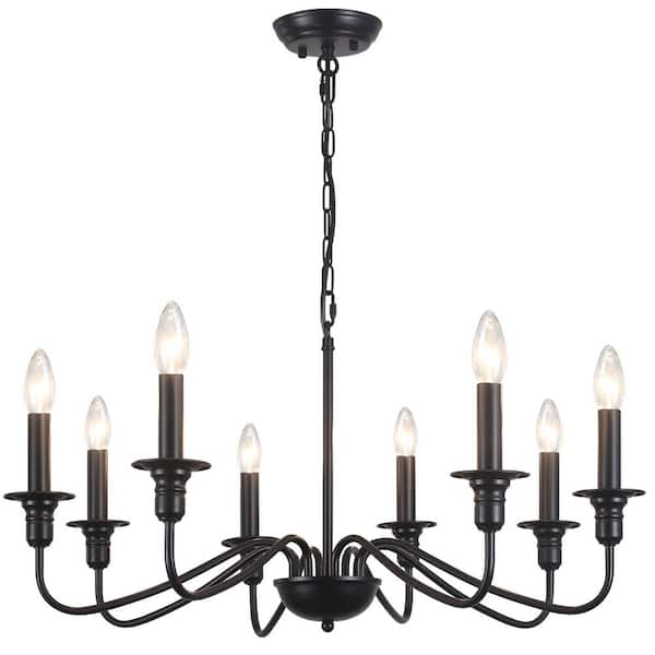 8-Light Black Candlestick Hanging Island Linear Chandelier Lighting Fixture for Kitchen Island