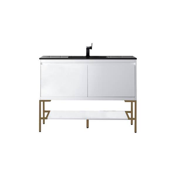 James Martin Vanities Milan 47.3 in. W x 18.1 in. D x 36 in. H Bathroom Vanity in Glossy White with Charcoal Black Mineral Composite Top