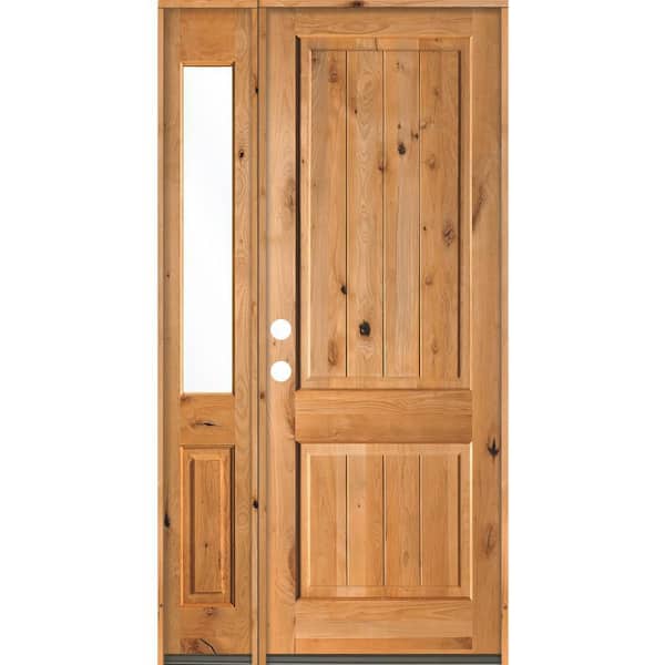Krosswood Doors 46 in. x 96 in. Rustic Knotty Alder Sidelite 2 Panel Right-Hand/Inswing Clear Glass Clear Stain Wood Prehung Front Door