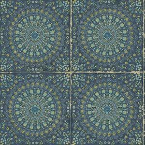 Mandala Boho Tile Navy Blue and Dandelion Rustic Paper Strippable Roll (Covers 56.05 sq. ft.)