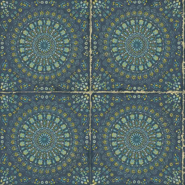 Seabrook Designs Mandala Boho Tile Navy Blue and Dandelion Rustic Paper Strippable Roll (Covers 56.05 sq. ft.)
