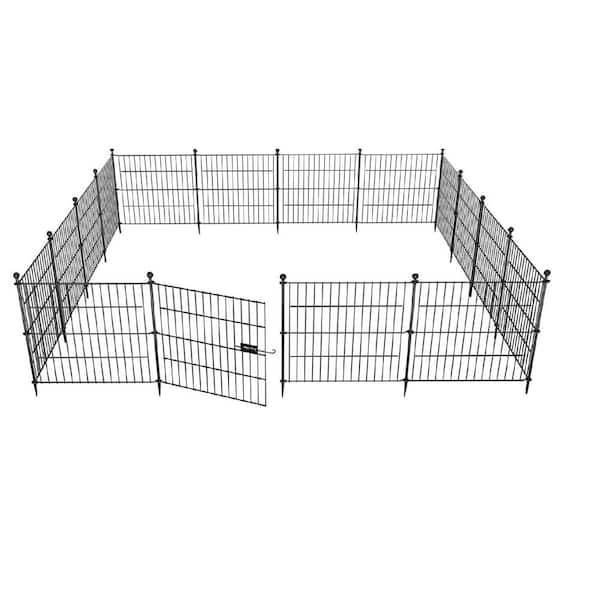 Oyezvary 24 in x 10 ft. 5-Panels Metal Outdoor Garden Fence with Gate in Black