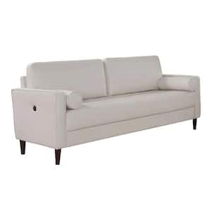 41.25 in. Straight Arm Vegan Faux Leather Rectangle Biscuit Tufting Sofa in White