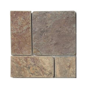 Take Home Tile Sample - Rust Block Medley 4.5 in. x 4.5 in. Slate Wall and Floor Mosaic