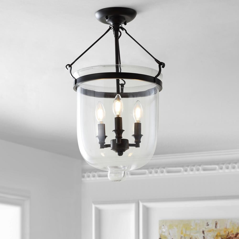 Elegant Farmhouse 14.5" Oil Rubbed Bronze & Glass LED Ceiling Light