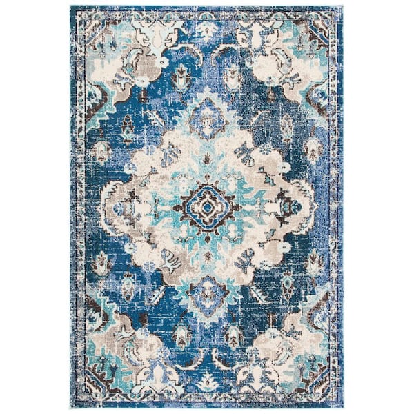 SAFAVIEH Madison Navy/Ivory Doormat 3 ft. x 5 ft. Border Floral Oriental Area Rug