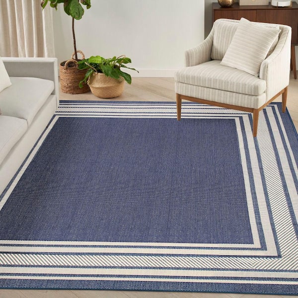 Horizon Indoor/Outdoor Navy 8 ft. x 10 ft. Bordered Contemporary Area Rug