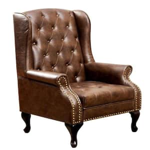 Brown Wing Accent Chair in Nail Head