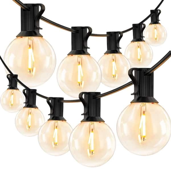 LED 50 ft. 25-Light. Outdoor Solar Integrated LED G40 Incandescent Clear Globe Bulbs Cafe String-Light (Set of 1)