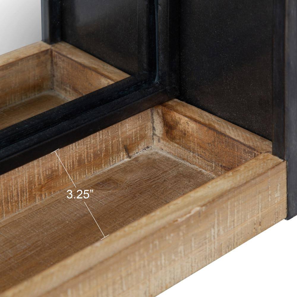 Rustic Brown Wood and Metal Bathroom Vanity Mirror with Shelf
