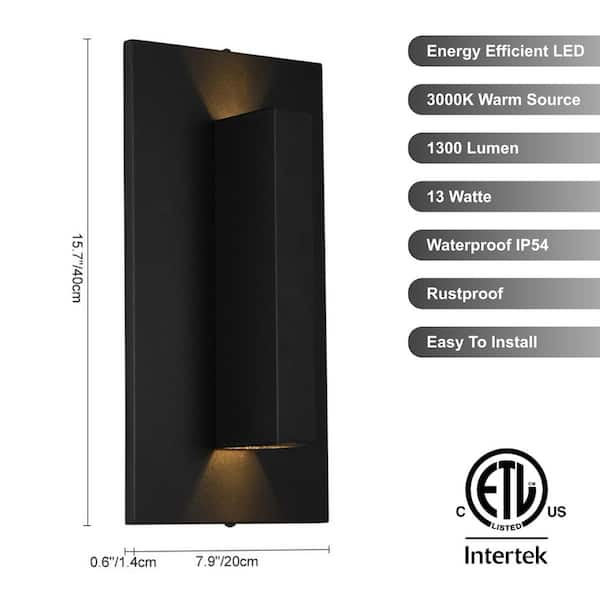 Y'INSP Axiom 15.7 in. Black Integrated LED Dimmable Outdoor Dual