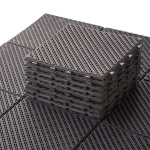 12.25 in. x 12.25 in. Outdoor Square Composite Interlocking Flooring Deck Tiles in Dark Brown (Pack of 9 Tiles)