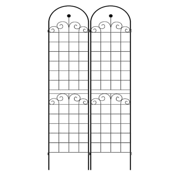 Unbranded 86.7 in. H Metal Outdoor Garden Trellis Rustproof Trellis Plant Support Rose Trellis Arch in Black (2-Pack)
