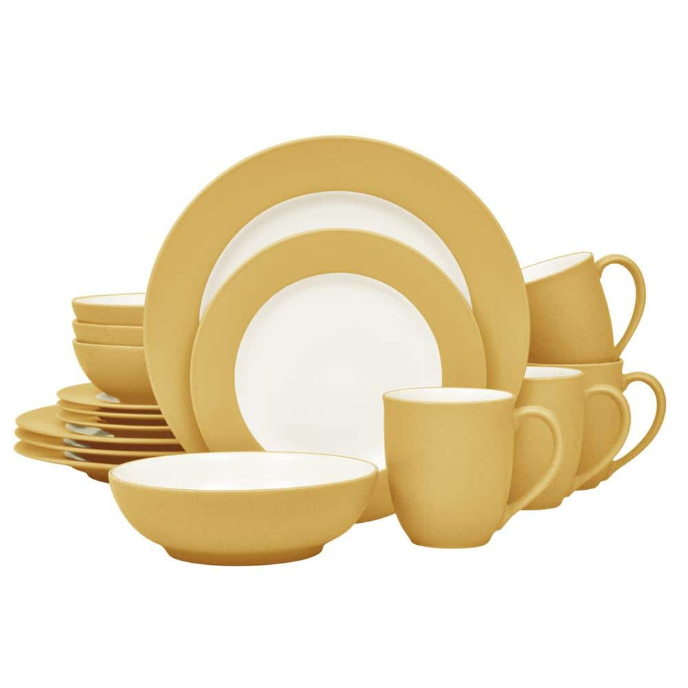 noritake-colorwave-mustard-16-piece-rim-yellow-stoneware-dinnerware