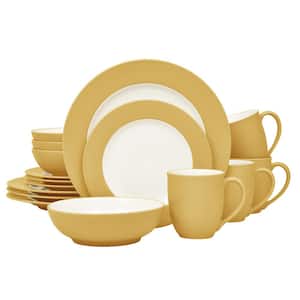 Colorwave Mustard 16-Piece Rim (Yellow) Stoneware Dinnerware Set, Service For 4