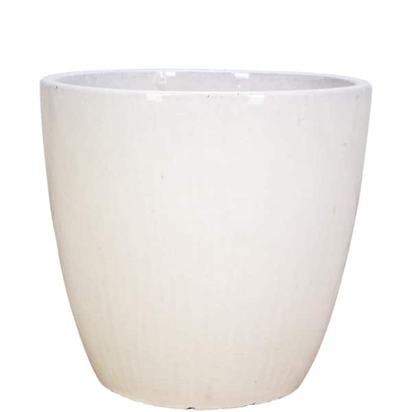 Unbranded 15 in. Crackle White Ceramic Egg Planter
