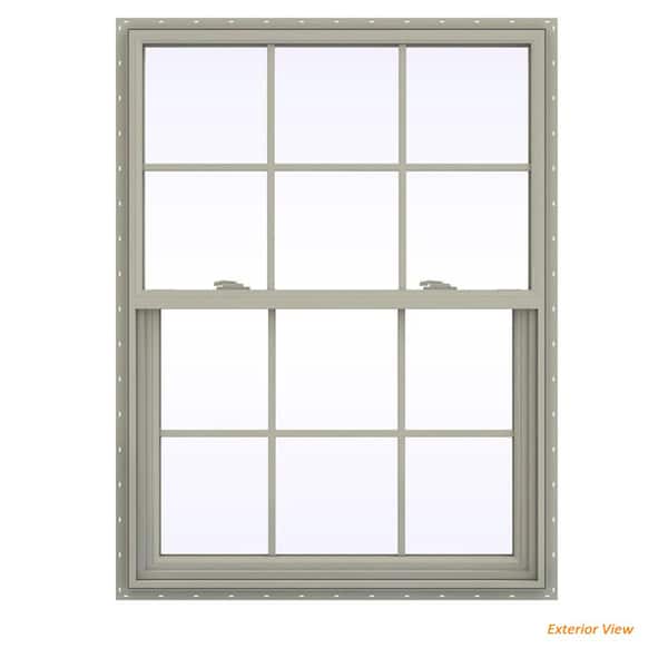 35.5 in. x 47.5 in. V-2500 Series Desert Sand Vinyl Single Hung Window with Colonial Grids/Grilles