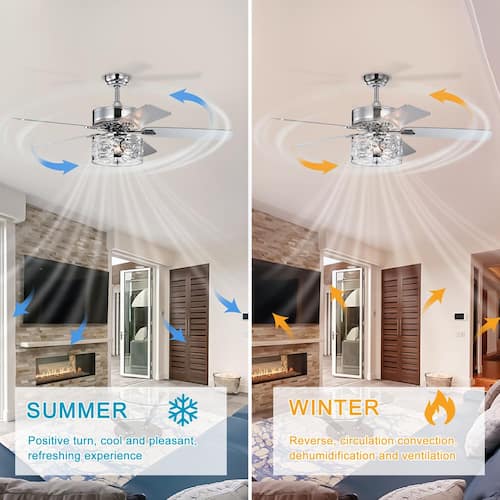 52 in. Indoor Chrome Modern Industrial Ceiling Fan with Light and Remote Control, 3xE12, No Bulb Lighting