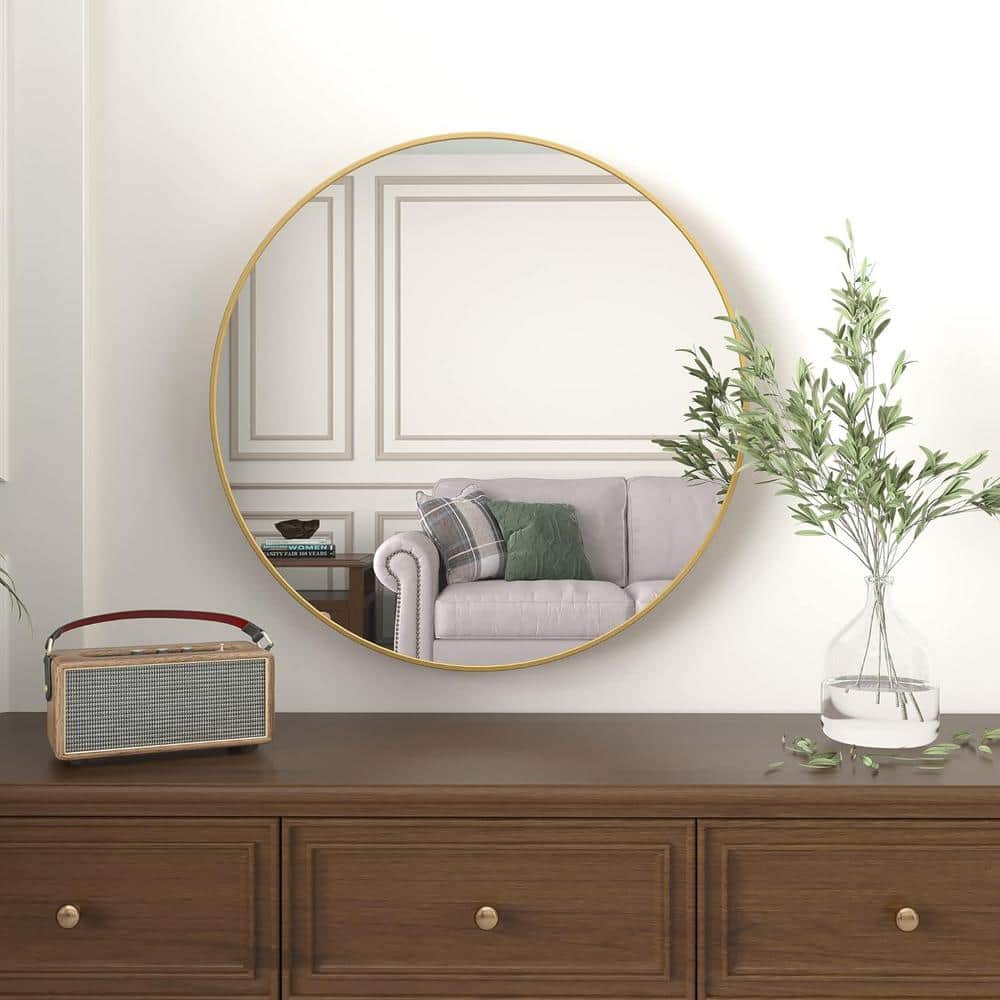 36 in. W x 36 in. H Round Aluminium Framed Wall Bathroom Vanity Mirror in G