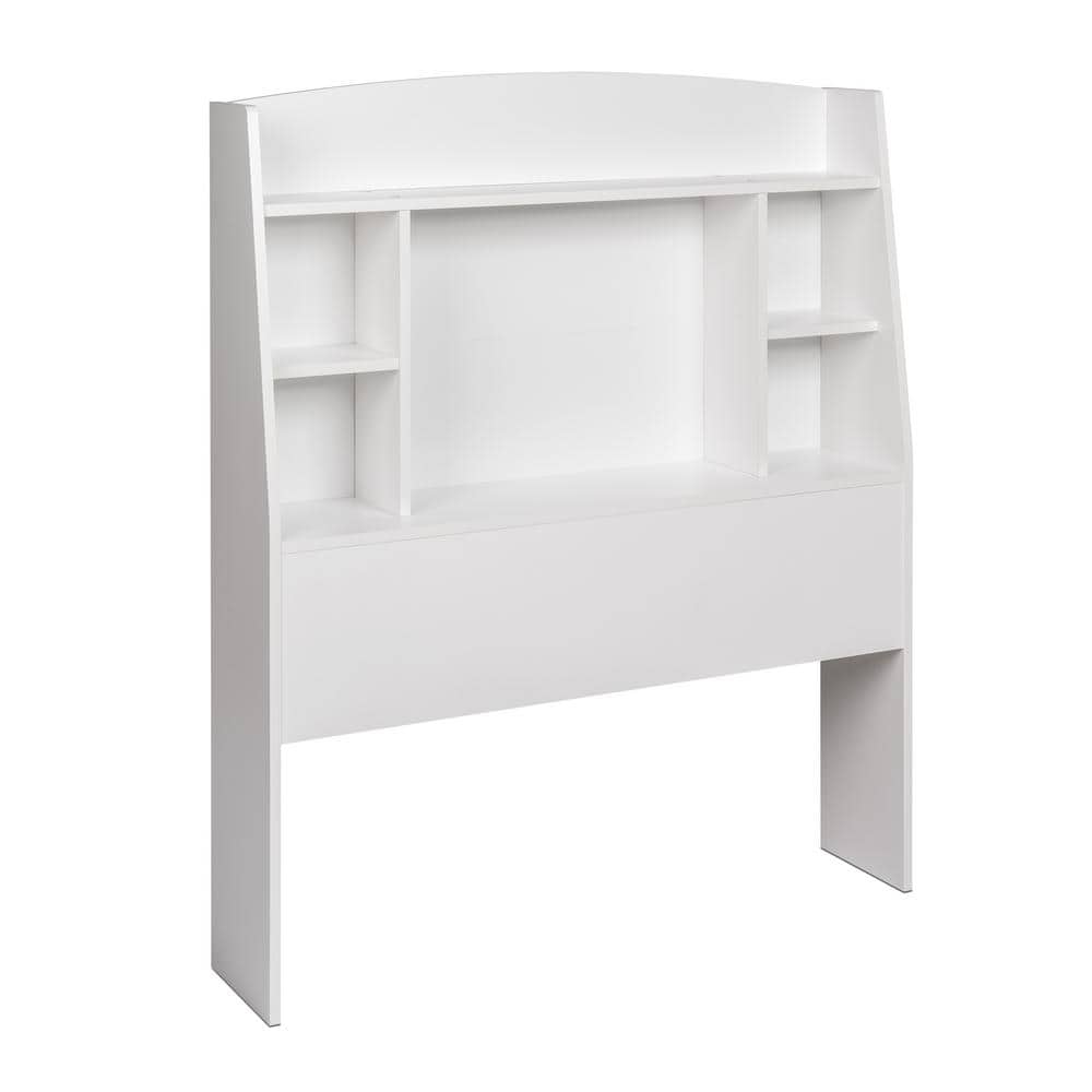 White Twin Wood Bookcase Headboard with Storage