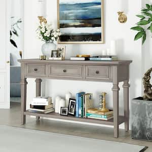 50 in. Gray Wash Rectangle MDF Console Table, Entryway Table with 3-Drawers and Storage Bottom Shelf