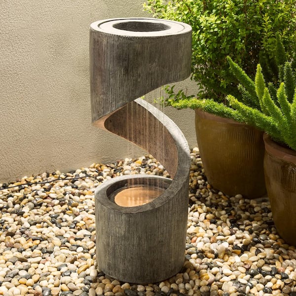 Glitzhome 31.30 in. H Outdoor Polyresin Curving Shaped Floor Fountain with Pump and LED Light