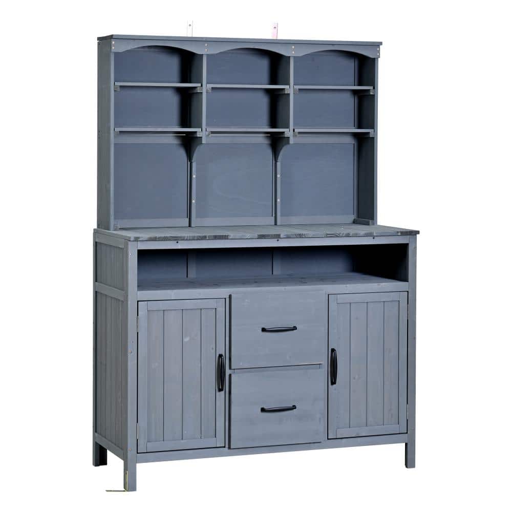 20.5 in. D × 45.3 in. W × 65 in. H Patio Gray Outdoor Garden Potting Bench Table with Drawers and Hooks price history on PriceWatchPro