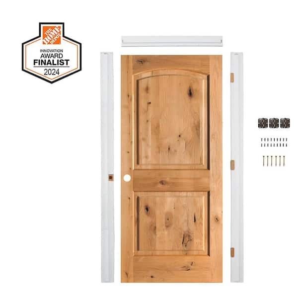 DIY 32 in. x 80 in. Farmhouse Arch Top Right-Hand Clear Stain Hardwood Single Interior Door Kit w/ Quick Assemble Jamb