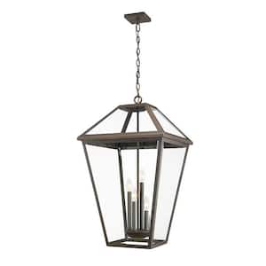 Talbot 4-Light Oil Rubbed Bronze Outdoor Lantern Pendant with Seedy Glass Shade