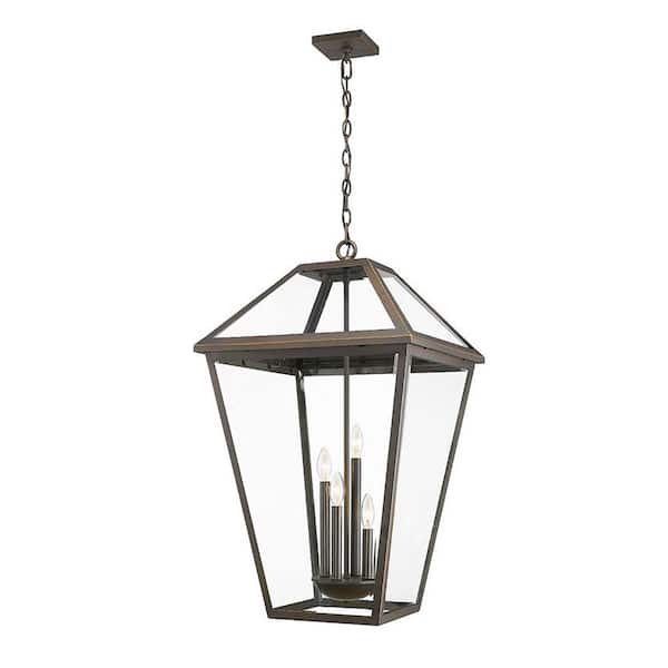 Unbranded Talbot 4-Light Oil Rubbed Bronze Outdoor Lantern Pendant with Seedy Glass Shade