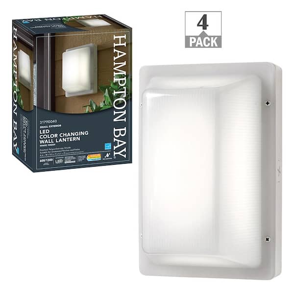 Hampton Bay 9 in. Block Style Indoor Outdoor LED Flush Mount Light 600-1200-Lumens Adjustable CCT Rust Corrosion Resistant (4-Pack)