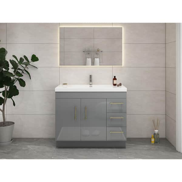 Moreno Bath Elsa 19.50 in. Dx 22.05 in. H x 42 in. W Freestanding Vanity in Glossy Gray with White Reinforced Acrylic Top with Basin