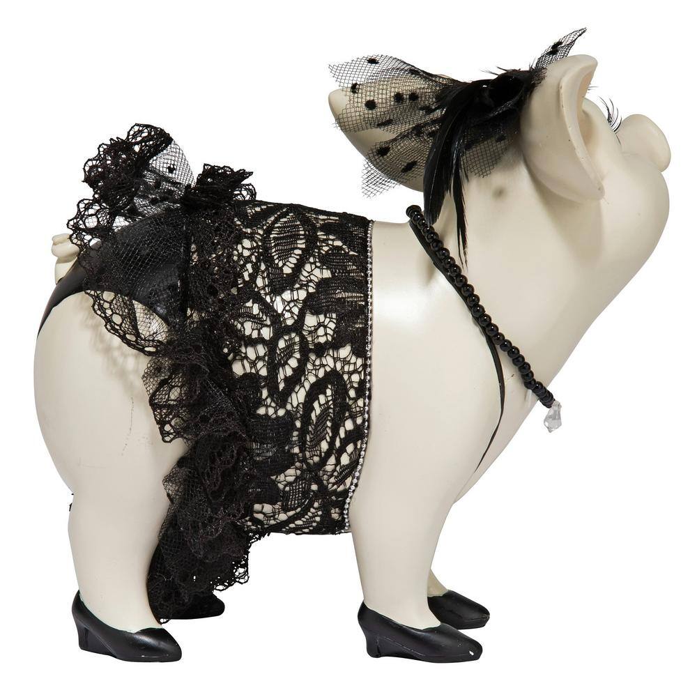 Madame Pig Resin Statue with Lace and Beads