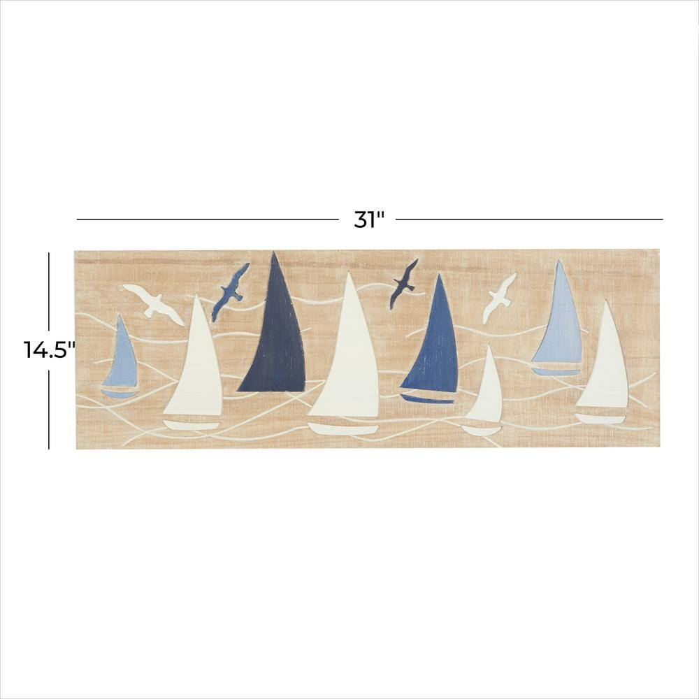 Brown and Blue Wooden Nautical Sailboat Wall Decor