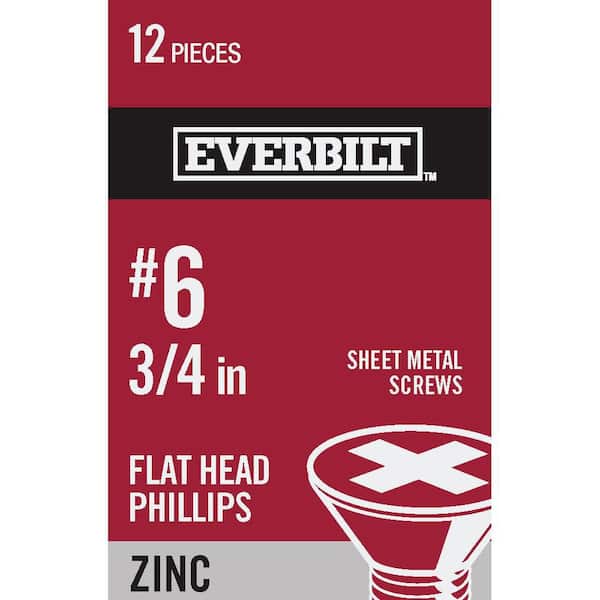 Everbilt #6 x 3/4 in. Zinc Plated Phillips Flat Head Sheet Metal Screw (12-Pack)