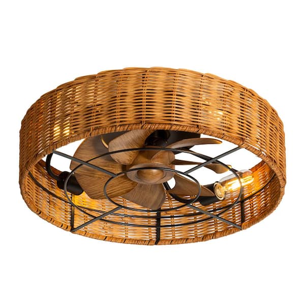 Breezary 19 in. Indoor Black and Natural Bohemian Rattan Ceiling Fan with Light Kit and Remote Control Included