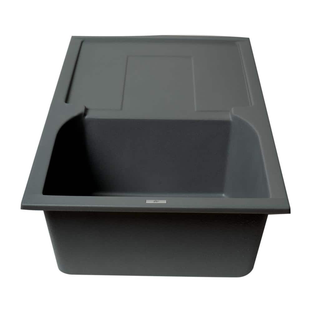 Titanium Gray Granite Single Bowl Kitchen Sink with Drainboard