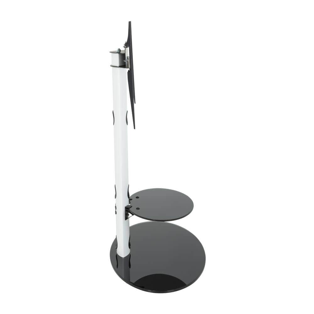 Satin White Metal TV Floor Stand with Black Glass Shelves