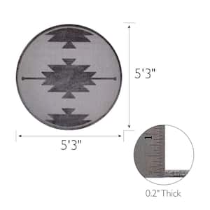 Tegan Gray 5 ft. x 5 ft. Round Southwestern Polypropylene Indoor/Outdoor Area Rug