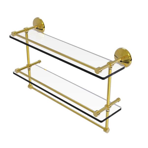 Allied Brass 22 in. Gallery Double Glass Shelf with Towel Bar in  Unlacquered Brass MC-2TB/22-GAL-UNL The Home Depot