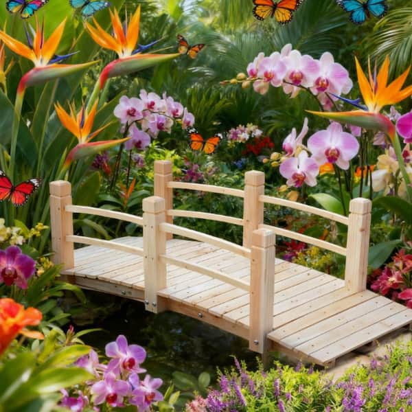 5 ft. Natural Wood Garden Bridge Arc Footbridge Decorative Pond