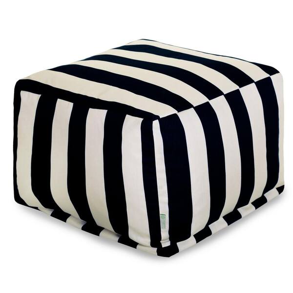 Majestic Home Goods Black Vertical Stripe Indoor/Outdoor Ottoman Cushion