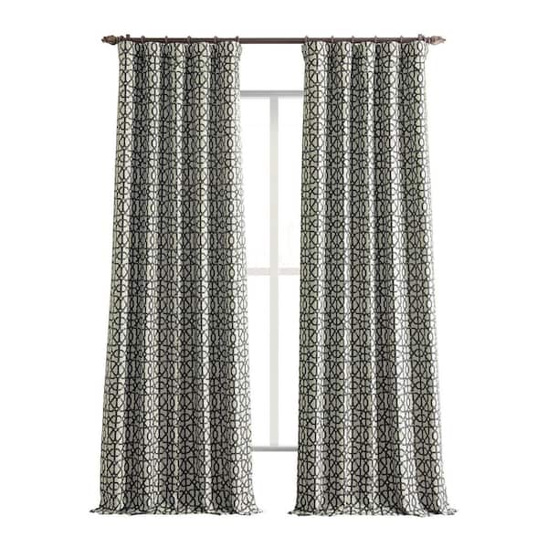 Exclusive Fabrics & Furnishings Metro Black Faux Silk Jacquard 50 in. W x 96 in. L - Rod Pocket Room Darkening Curtains (Single Panel)