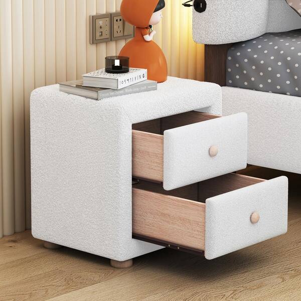 Harper & Bright Designs White 2-Drawer 21.3 in. W Teddy Fleece Nightstand