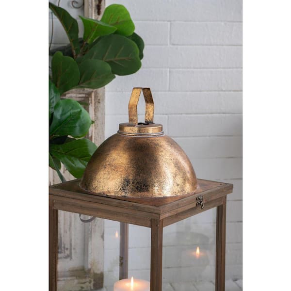 29 in. x 14 in. Brown Wooded Lantern 2-PC with Clear Glass Panels