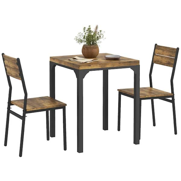 3-Piece Metal Outdoor Bistro Set with Rustic Brown Seats, MDF Tabletop