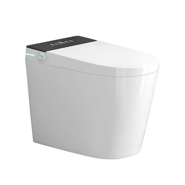 BW Elongated Smart Bidet Toilet 1.28 GPF in White with Black Panel with Auto Open Auto Flush, Heated Seat