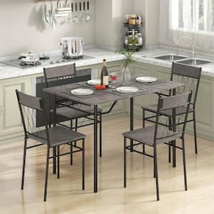 5-Piece Cement Gray + Black MDF Top Dining Room Set Seats 4