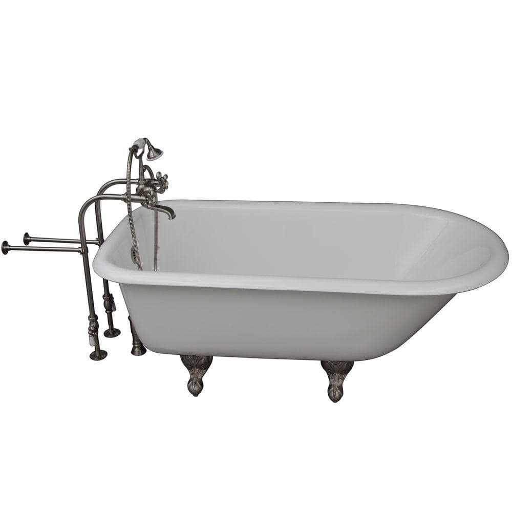 5 ft. Cast Iron Ball and Claw Feet Roll Top Tub in White with Brushed Nicke
