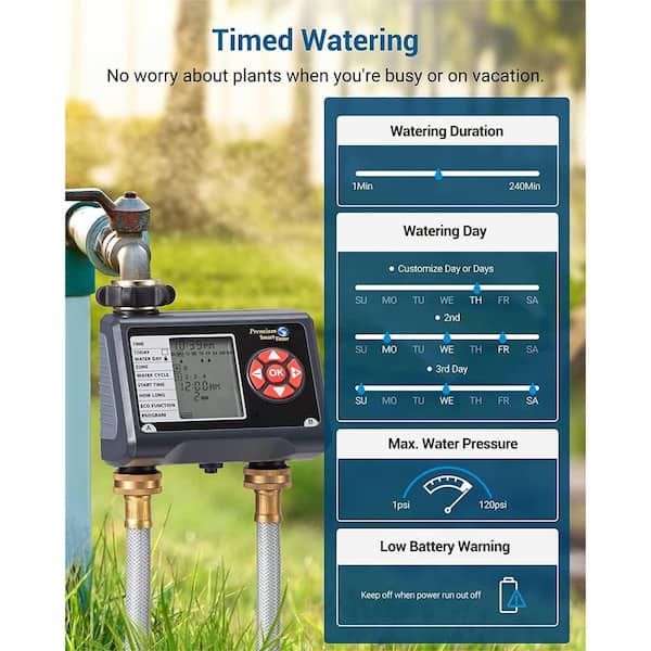 Cubilan - 2 Zone, Water Timer for Garden Hose, Sprinkler Timer, Programmable Hose Timer Faucet Watering with Automatic/Rain Delay